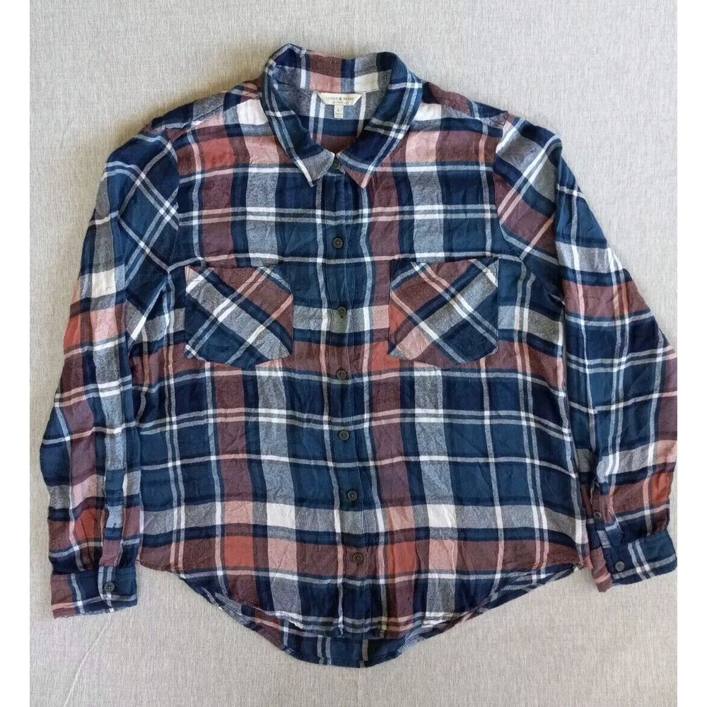 Lucky Brand Women's Large Buttons Down Plaid Long Sleeved Western Shirt‎